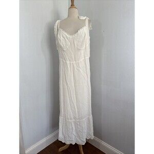 Reformation Dress Womens 16 Ivory‎ Nikita Smocked Tie Straps Cocktail